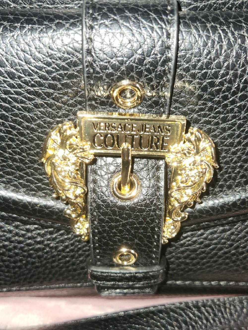 Versace Jeans Collection Black Leather Crossbody with Gold Crest - Picture 2 of 14